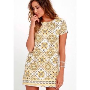 Lulus yellow shift print dress